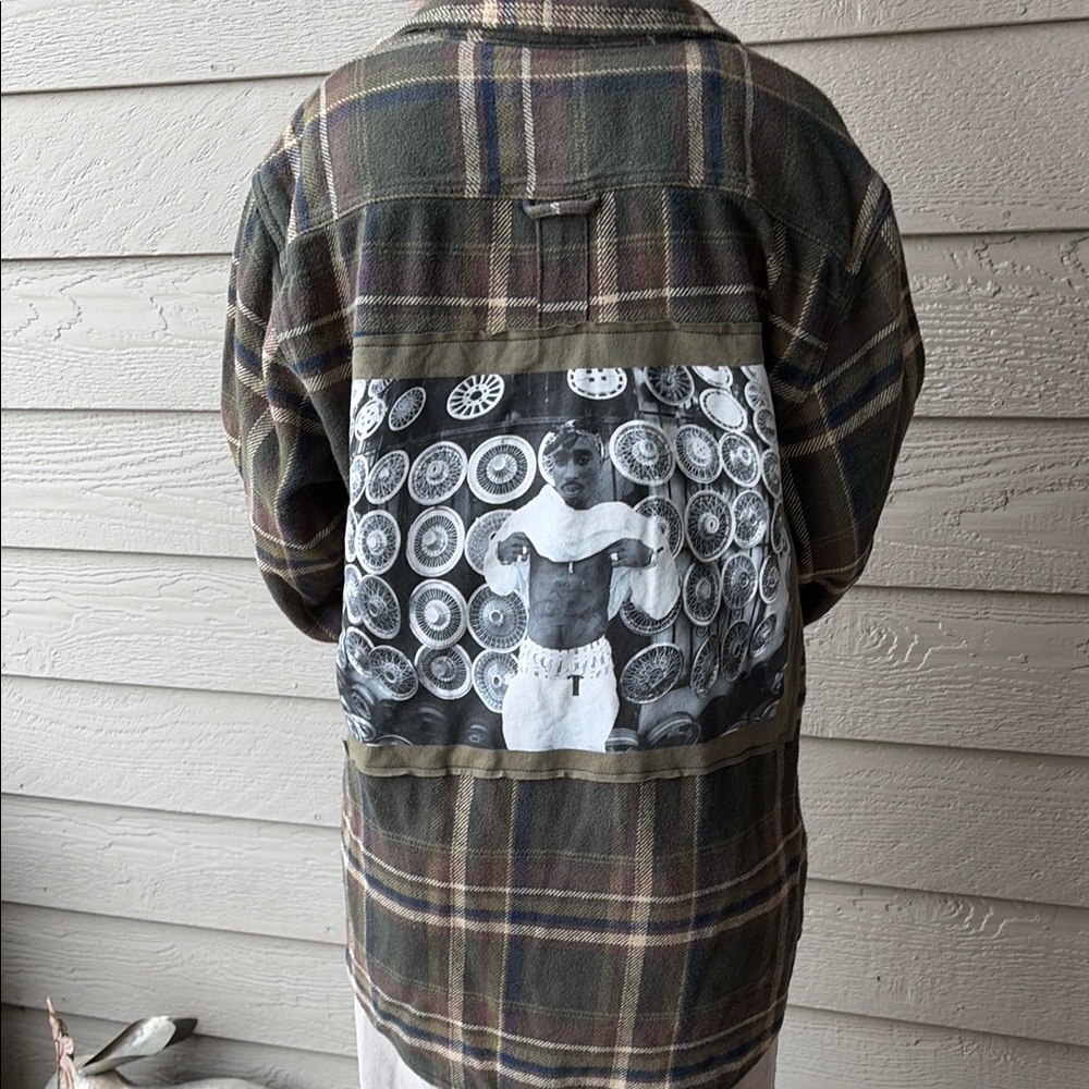 Tupac Shakur Upcycled Flannel Shirt Jacket Size XLT Unisex Handmade
